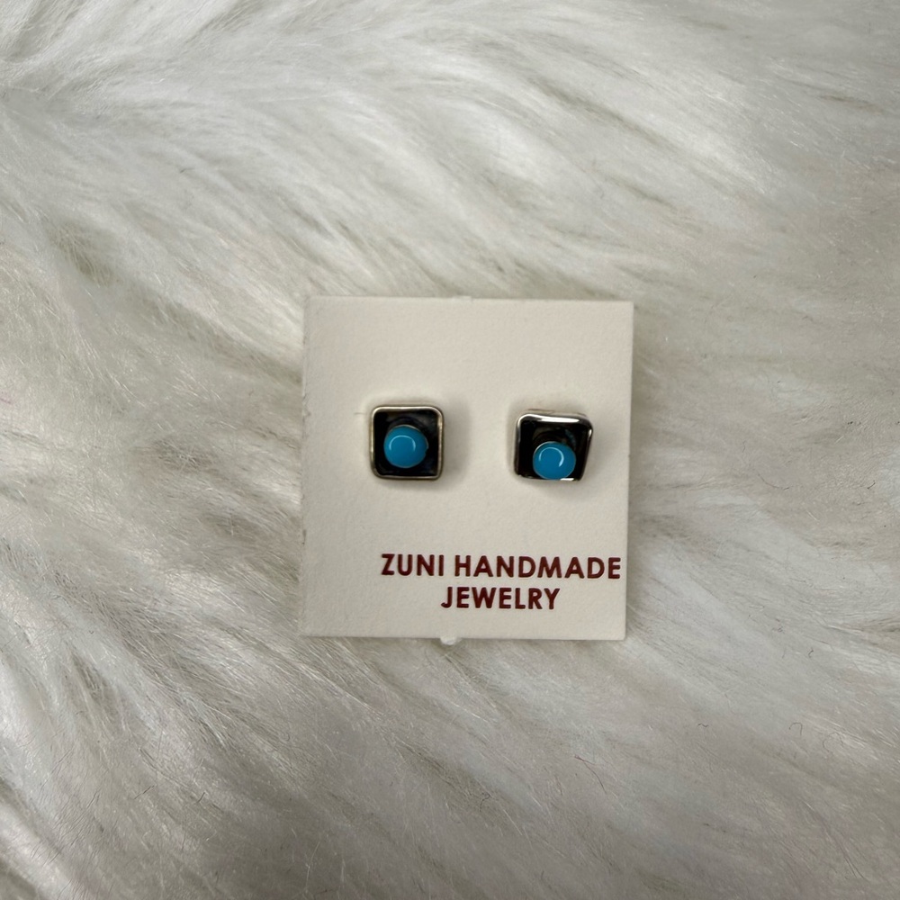 Zuni Handmade Turquoise Shadowbox Stud Earrings